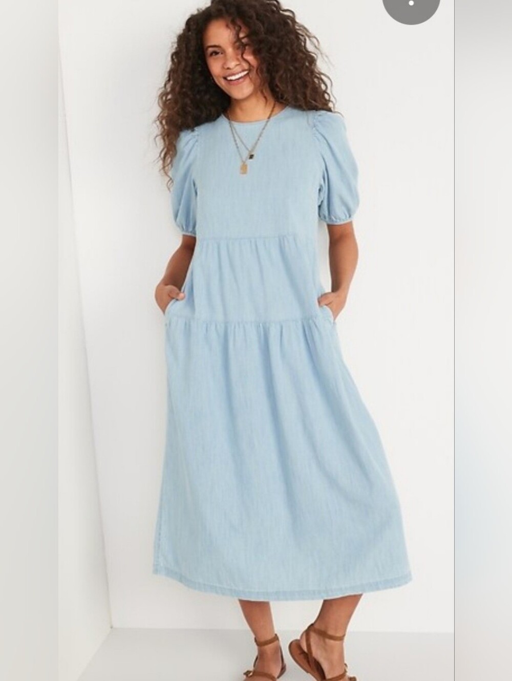 Old Navy Light Chambray Tiered Maxi Dress in Pale Blue